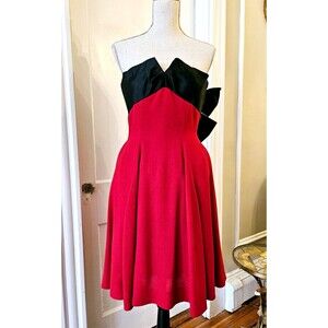 Alexis Mabille "Impasse 13" Red Black Bow Wool Dress, FR 38, fits S-XS, NWT